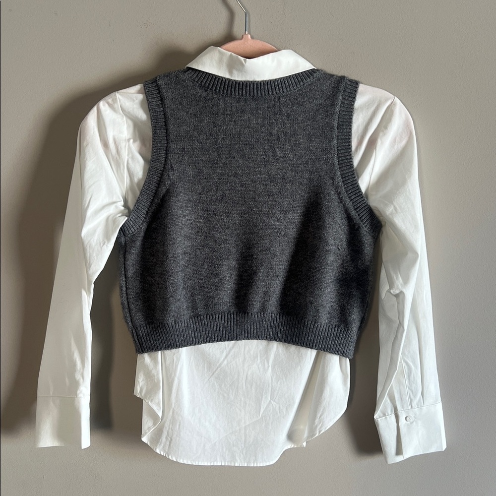 Zara Kids || Poplin Shirt with Knitted Vest + Velvet Bows - Picture 6 of 6